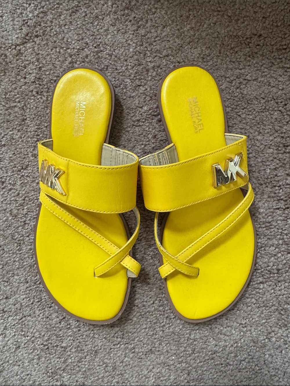Michael Kors Bright Yellow Girls' Slip-On Sandals with MK Emblem